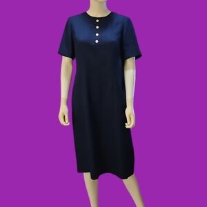 VTG FIRST LADY 1950s-1960s Navy Blue Short Sleeve Shift Shirt Midi Dress